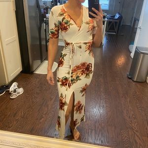 White Floral buttery soft MIDI dress with slit